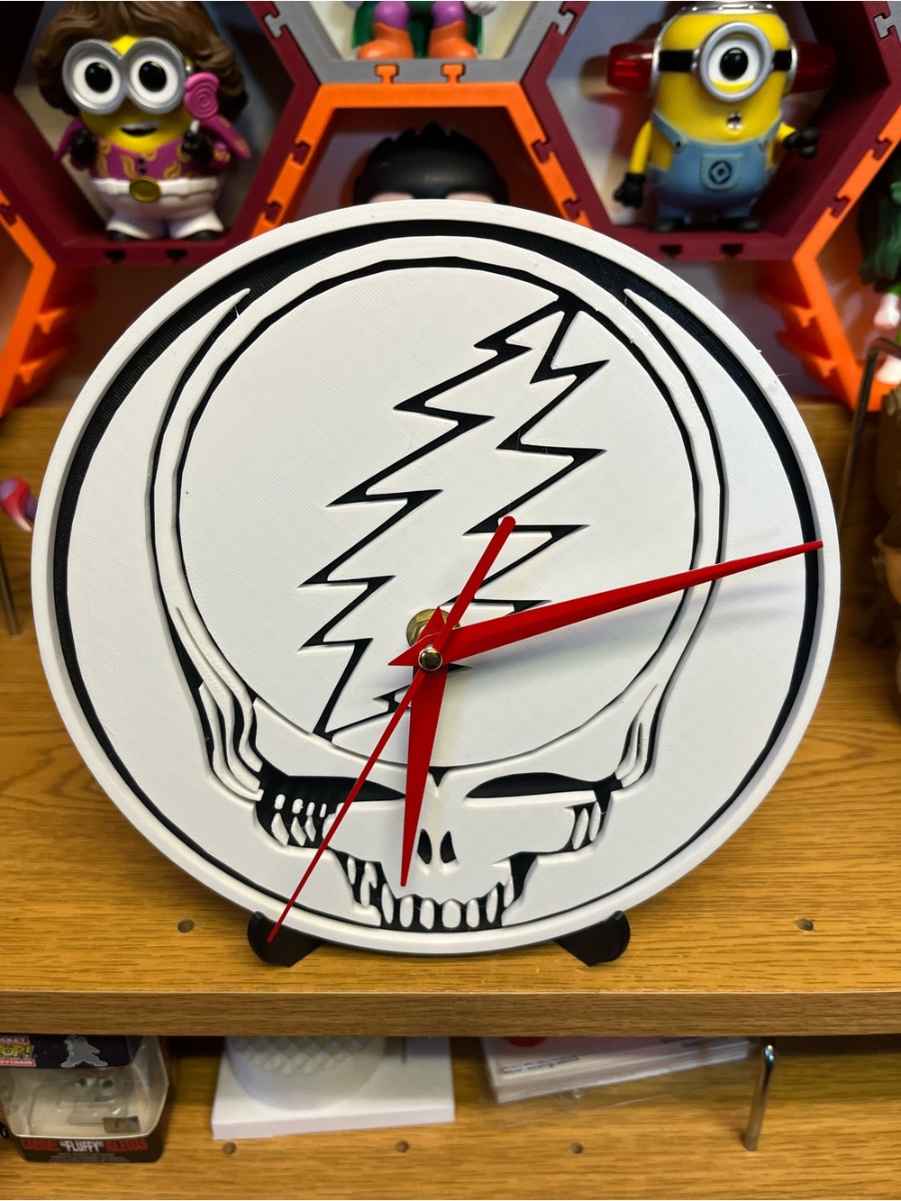 White Skull Lightning Wall Clock with Red Hands-Grateful Dead